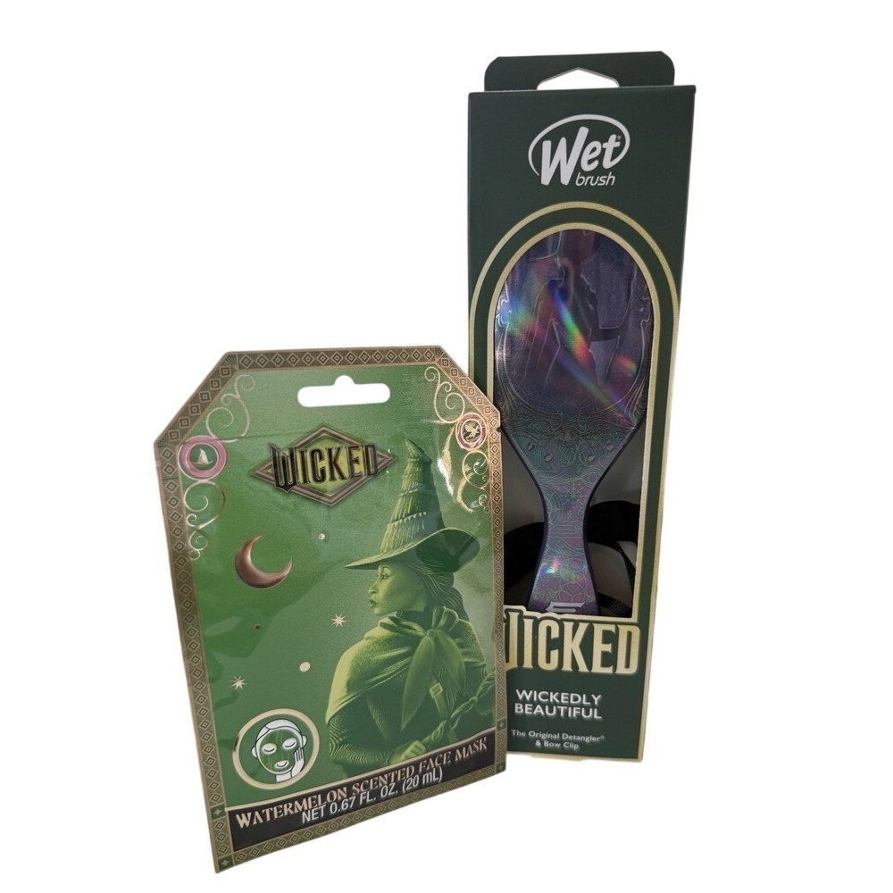 Wet Brush Wicked Detangler Hair Brush Bow Clip and Watermelon Face Mask Set